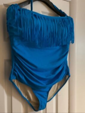 Kim Gravel Swimsuits for All calypso blue Fringe One-Piece Swimsuit 22W 24W